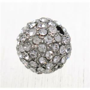 round alloy beads paved rhinestone, platinum plated, 10mm dia, 2.6mm hole