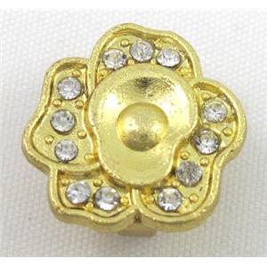 bracelet bar, alloy spacer with rhinestone, gold plated, approx 17mm dia, 5x10mm hole