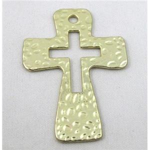 hammered cross alloy pendant, duck-gold, approx 35x50mm