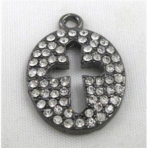 alloy pendant with rhinestoen, cross, black, approx 18x22mm