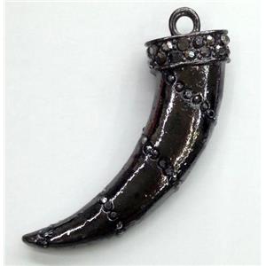 alloy horn pendant with rhinestone, black, approx 16-50mm