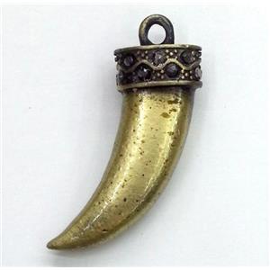 alloy horn pendant with rhinestone, bronze, approx 13-35mm