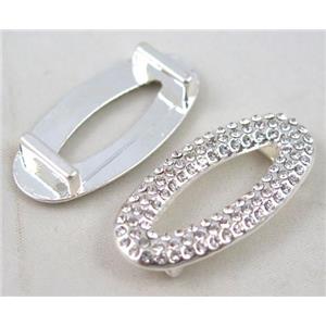 bracelet bar, alloy bead paved with rhinestone, silver plated, approx 18x38mm, hole 3x10mm