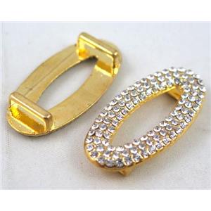 bracelet bar, alloy bead paved with rhinestone, gold plated, approx 18x38mm, hole 3x10mm