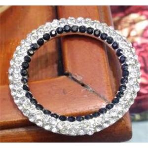 alloy ring with rhinestone, silver plated, approx 30mm dia