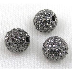 alloy spacer beads with rhinestone, round, approx 12mm dia