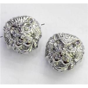 alloy spacer bead, lion head, platinum plated, approx 12mm dia