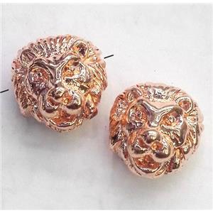 alloy spacer bead, lion head, rose gold plated, approx 12mm dia
