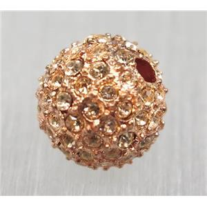 round alloy spacer beads pave rhinestone, rose gold, approx 10mm dia