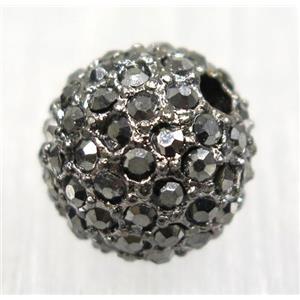 round alloy spacer beads pave rhinestone, black plated, approx 8mm dia
