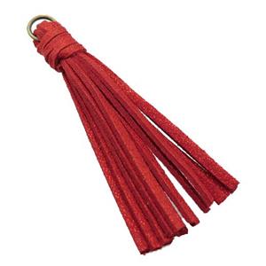 red synthetic Suede tassel pendant, approx 70mm length