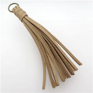 khaki synthetic Suede tassel pendant, approx 110mm length