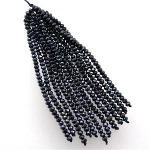 black crystal glass Tassel pendant, approx 3mm, 75mm length