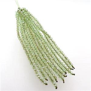 green crystal glass Tassel pendant, approx 3mm, 75mm length