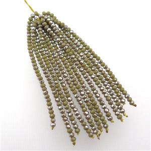 khaki crystal glass Tassel pendant, approx 3mm, 75mm length