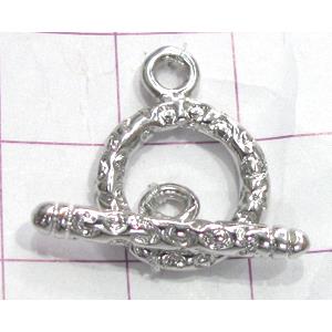 Copper toggle clasps, 14mm dia, stick: 22mm length, color code: D silver