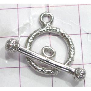 Copper toggle clasps, 15mm dia, stick: 24mm length, color code: D silver