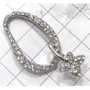 Copper toggle clasps with rhinestone, 20x38mm, color code: F platinum