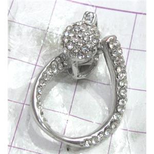 Copper toggle clasps with rhinestone, 18x26mm, color code: D silver plated
