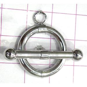 Copper toggle clasps, 20mm dia, stick: 30mm length, color code: D silver