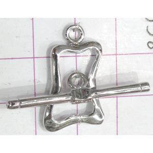 Copper toggle clasps, 15x26mm, stick: 34mm, color code: D silver plated