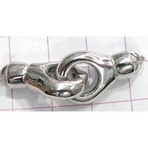 Copper toggle clasps, 14x36mm, color code: D silver plated