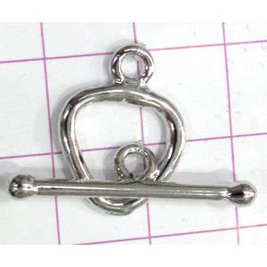 Copper toggle clasps, 15x20mm, stick: 28mm, color code: D silver plated