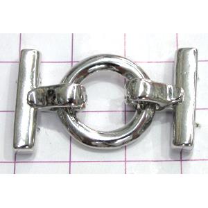 Copper toggle clasps, 20x35mm, ring: 18mm, color code: F platinum