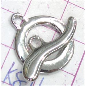 Copper toggle clasps, 18mm dia, stick: 22mm, color code: D silver plated
