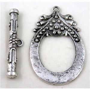 alloy toggle clasps, antique silver, approx 40x60mm, stick: 7x50mm