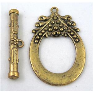 alloy toggle clasps, antique gold plated, approx 40x60mm, stick: 7x50mm