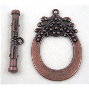 alloy toggle clasps, antique red copper, approx 40x60mm, stick: 7x50mm