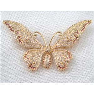 copper butterfly brooch paved zircon, gold plated, approx 45-70mm