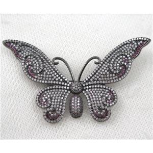 copper butterfly brooch paved zircon, black plated, approx 45-70mm