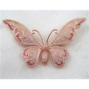 copper butterfly brooch paved zircon, rose gold, approx 45-70mm