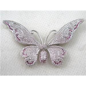 copper butterfly brooch paved zircon, platinum plated, approx 45-70mm