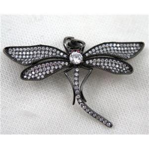 copper dragonfly brooch paved zircon, black plated, approx 45-70mm