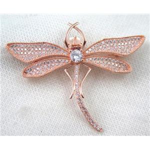 copper dragonfly brooch paved zircon, rose gold, approx 45-70mm