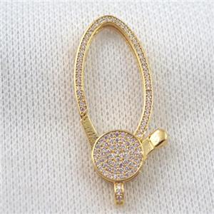 copper Lobster Clasp paved zircon, gold plated, approx 18-42mm