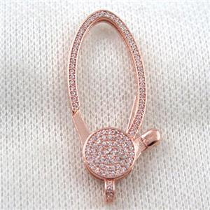 copper Lobster Clasp paved zircon, rose gold, approx 18-42mm