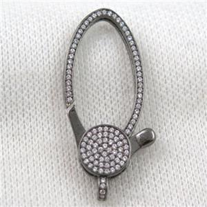 copper Lobster Clasp paved zircon, black plated, approx 18-42mm