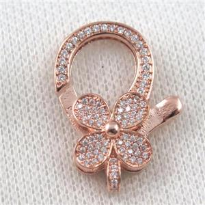 copper Lobster Clasp paved zircon, clover, rose gold, approx 20-30mm