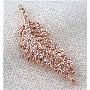 copper leaf connector paved zircon, rose gold, approx 18-40mm