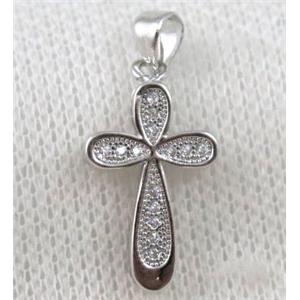 copper cross pendant paved zircon, platinum plated, approx 12-20mm