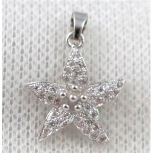copper star pendant paved zircon, platinum plated, approx 16mm dia