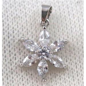 copper flower pendant paved zircon, platinum plated, approx 16mm dia