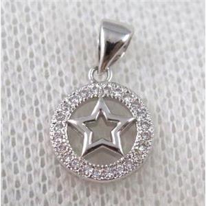 copper star pendant paved zircon, platinum plated, approx 10mm dia