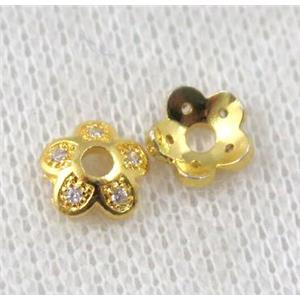 copper beadcaps paved zircon, gold plated, approx 8mm dia