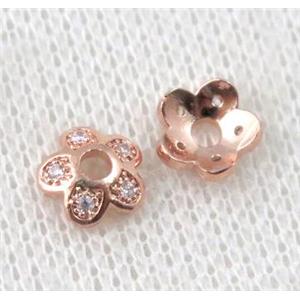 copper beadcaps paved zircon, rose gold, approx 8mm dia