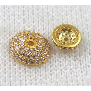 copper bead caps paved zircon, gold plated, approx 8mm dia